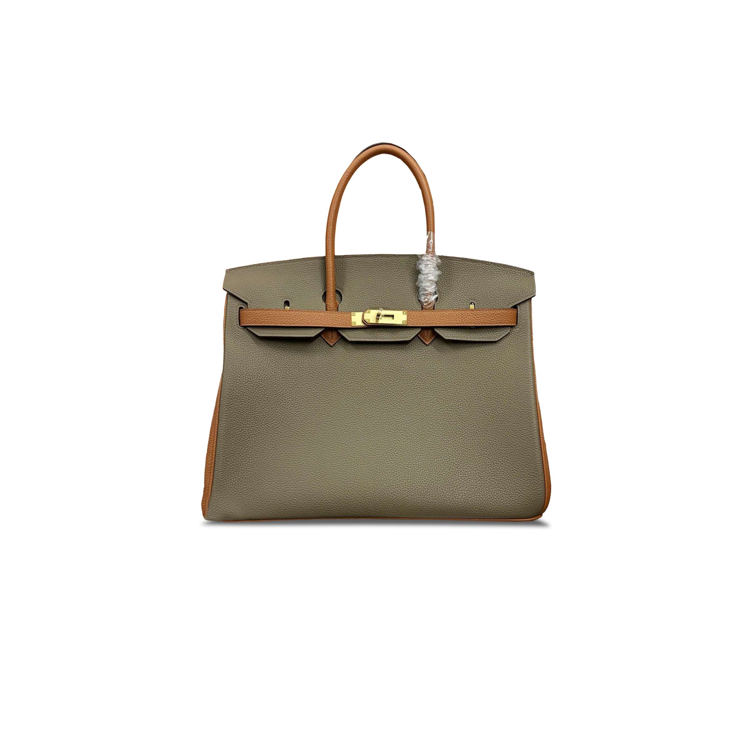 HERMES MASTER BIRKIN 35 CLEMENCE LEATHER ELEPHANT GREY WITH BROWN GOLD BUCKLE BK25C6EPGPO (35*25*18cm)